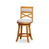 24" Counter Height X-Back Swivel Stool, Natural Finish, Beige Fabric Seat