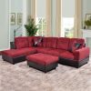 Red Flannel And PVC 3-Piece Couch Living Room Sofa Set A