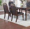 Majestic Formal Set of 2 Side Chairs Brown Finish Rubberwood Dining Room Furniture Intricate Design Cushion Upholstered Seat Tufted Back