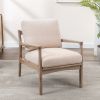 Wood Frame Armchair, Easy Assembly Mid Century Modern Accent Chair Lounge Chair for Living Room, Bedroom, Home Office,Tan Linen