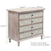 FCH 4 Drawer Iron Sheet Carving Dresser for Bedroom, Wide Storage Cabinet for Living Room Home Entryway, Washed White