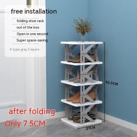 Plastic Installation-free Shoe Rack Storage Shoe Rack Folding Shoe Cabinet (Option: Gray 5 Layers K Type)