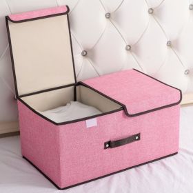 Cotton And Linen Fabric Double Lid Storage Box Foldable (Option: Pink-50x30x25cm)