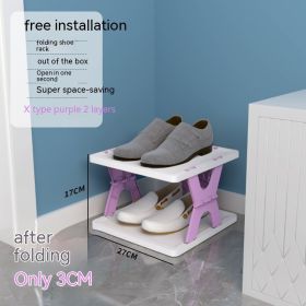 Plastic Installation-free Shoe Rack Storage Shoe Rack Folding Shoe Cabinet (Option: Purple 2 Layers X Type)